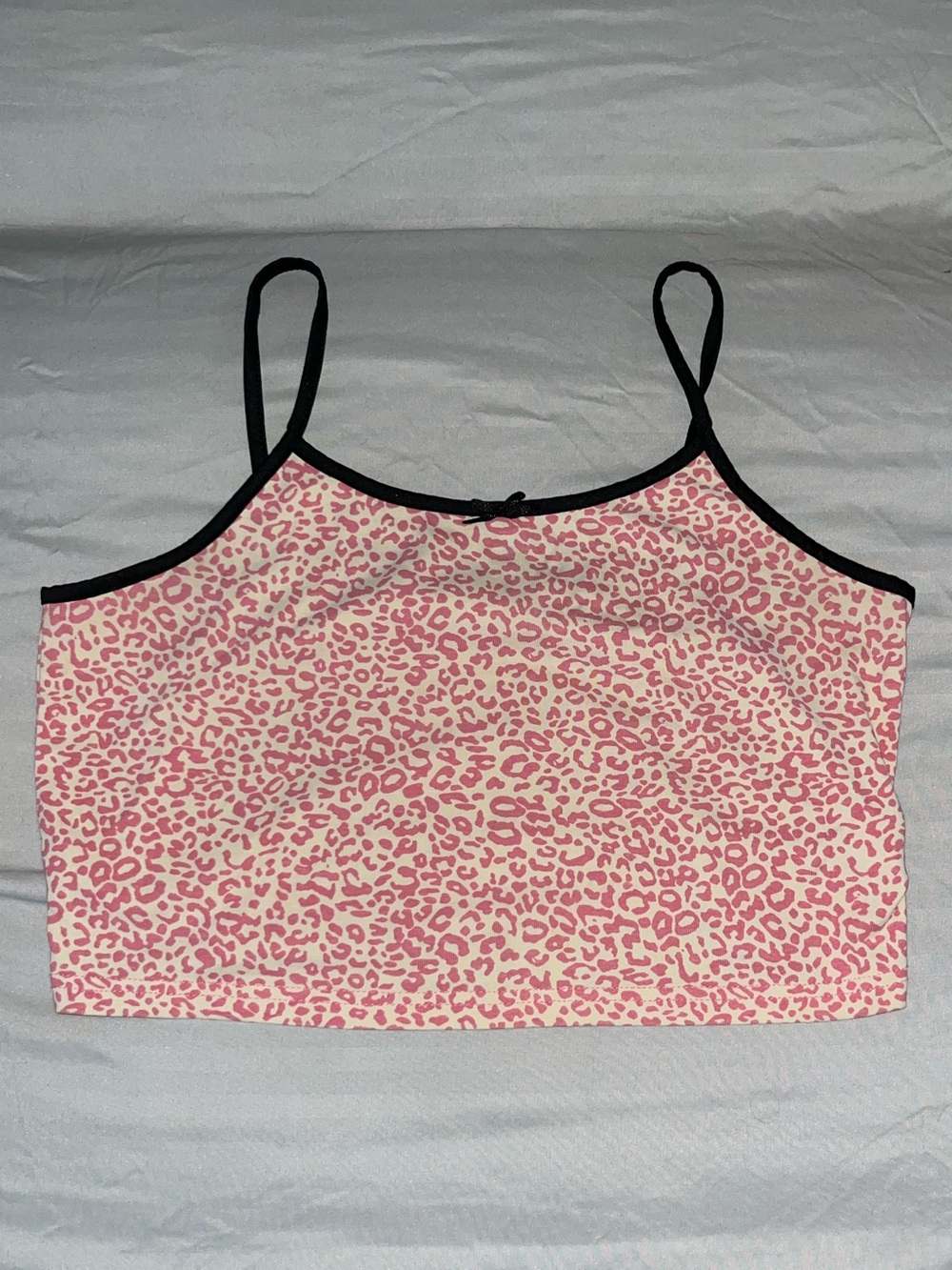 Pink Leopard Print Cami Tank Top with Black Trim